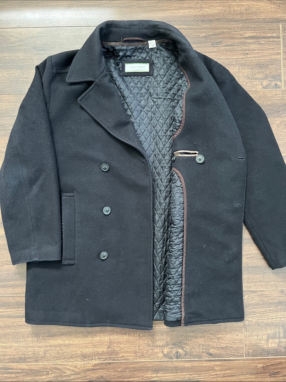 Joseph Abboud Black Double-Breasted Wool Pea Coat